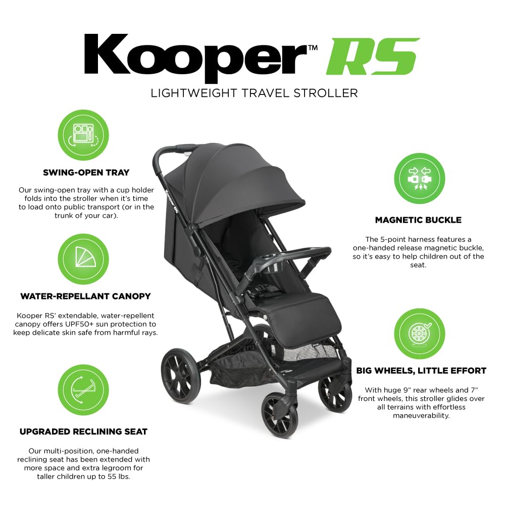 Joovy Kooper Rs Lightweight Travel Stroller For Infants And Toddlers With One-Hand Fold, Magnetic Buckle, Multi-Position Recline