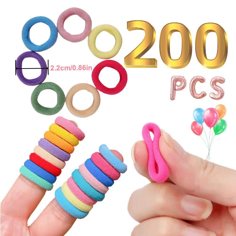 Tesvyns 200Pcs Baby Hair Ties Cotton Toddler Hair Ties For Girls And Kids, Kids Seamless Hair Bands Ponytail Holders(Multiple Co