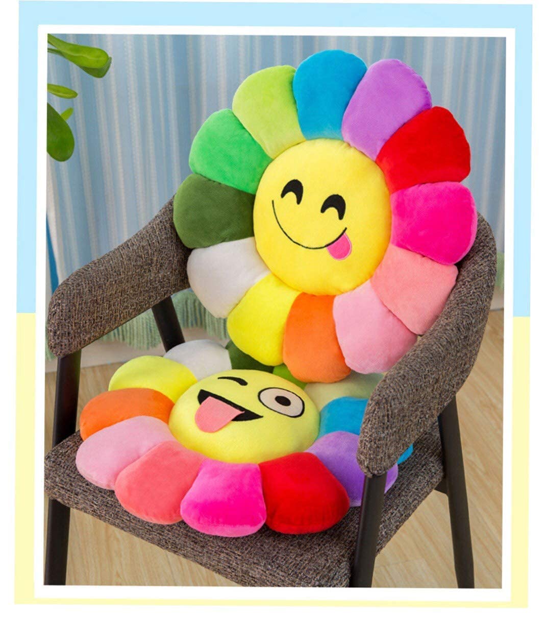 Kitch Deco Sunflower Smiley Home Decoration Soft Seat Back Cushions in Velvet Fabric with Pure Fiber Filling (Pack of 2)