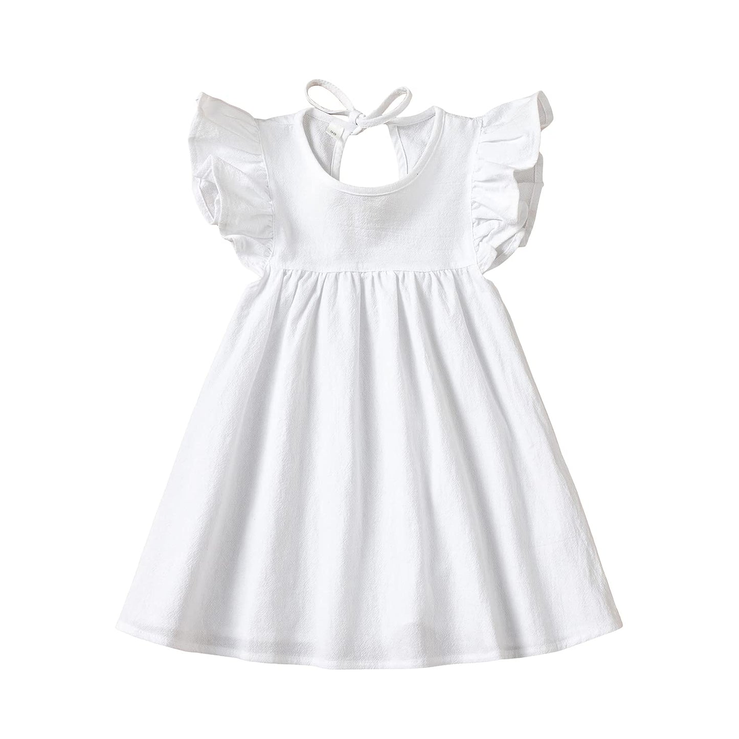 Goodplayer Toddler Baby Girl Dress Summer Cotton Linen Ruffle Halter Sleeveless Kids Casual Beach Party Dresses 1-6 Years (White