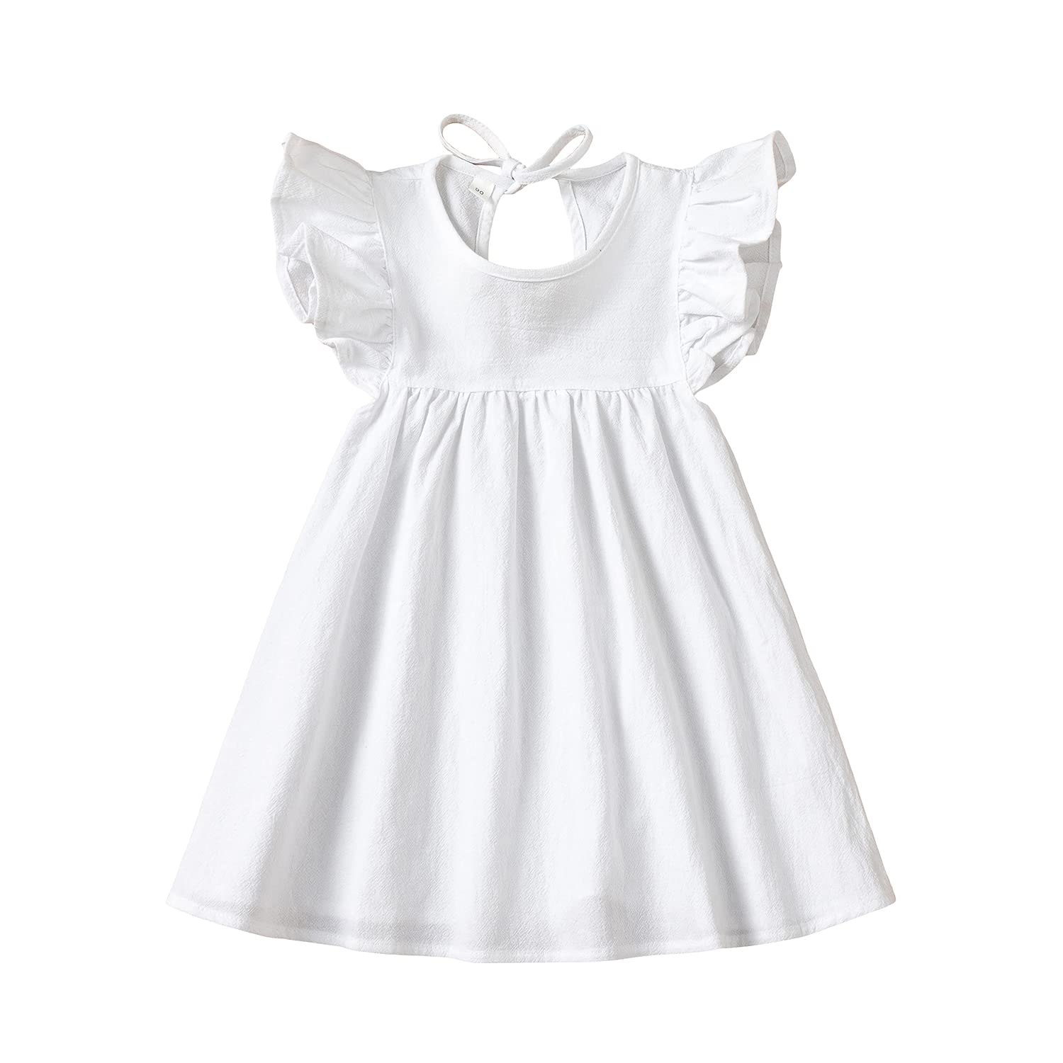 Goodplayer Toddler Baby Girl Dress Summer Cotton Linen Ruffle Halter Sleeveless Kids Casual Beach Party Dresses 1-6 Years (White