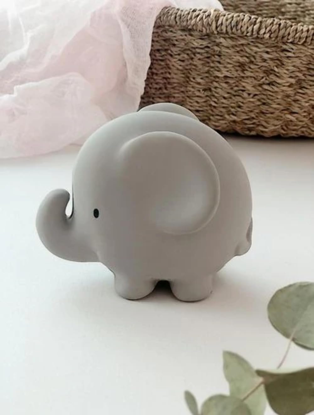 Tikiri Toys Rubber Elephant Rattle, Teether & Bath Toy, Organic Natural Rubber, Ages 6 Months & UP