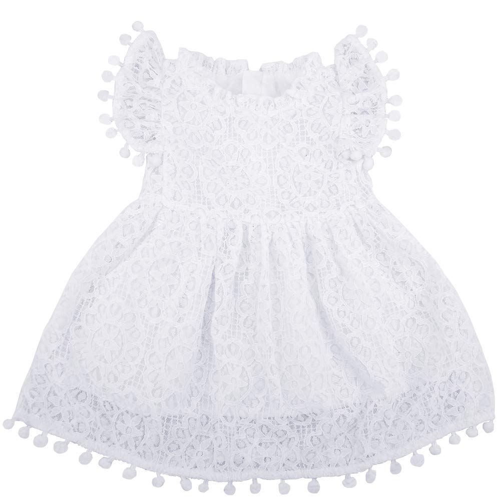 Bgfks Baby Girl Tutu Dress Elegant Lace Pom Pom Flutter Sleeve With Flower Headband Set(White,6 Months)