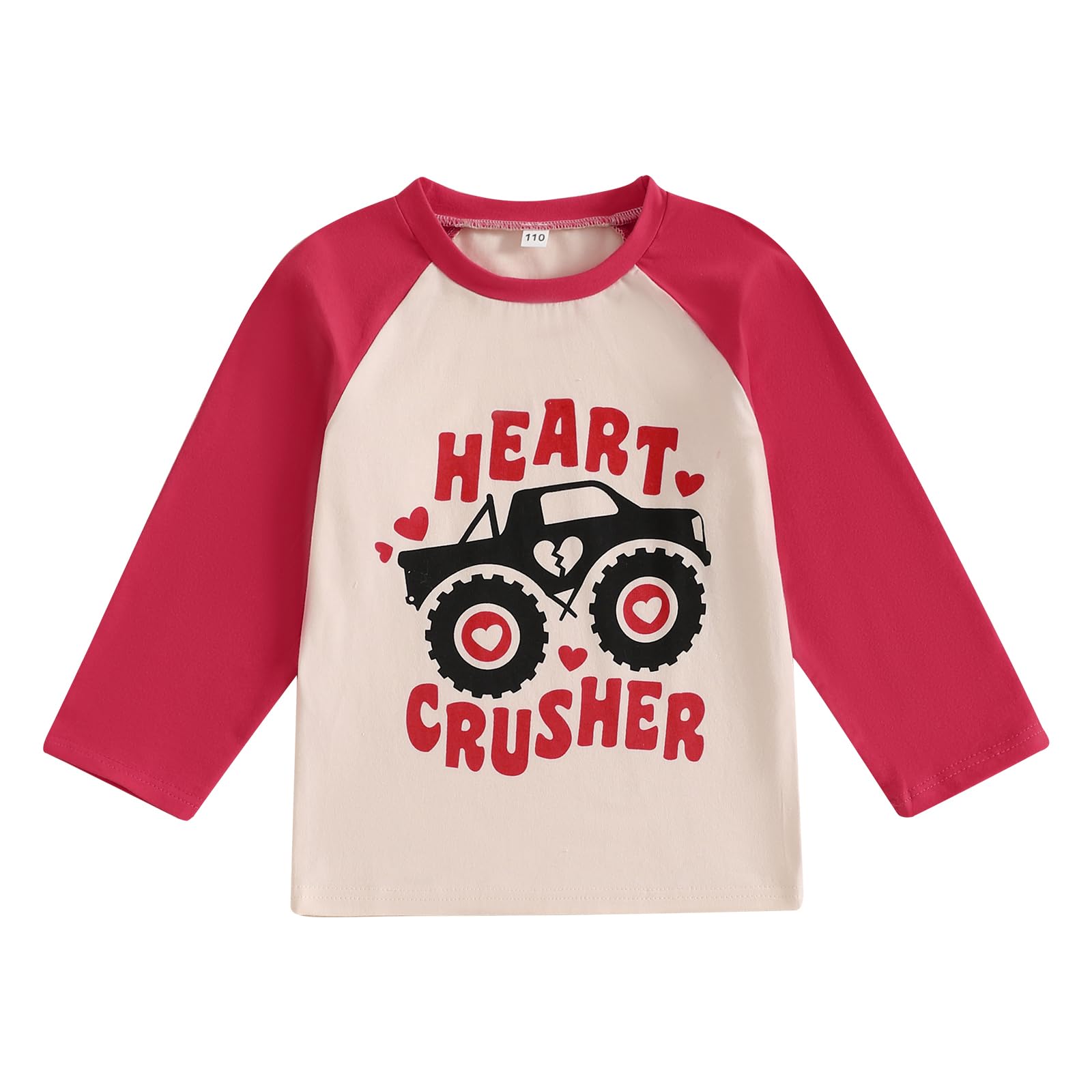 Canis Toddler Baby Boys Girls Valentines Day Shirt Monster Truck Loved Heart Graphic Tee Raglan Long Sleeve Top (Red Heart Crush