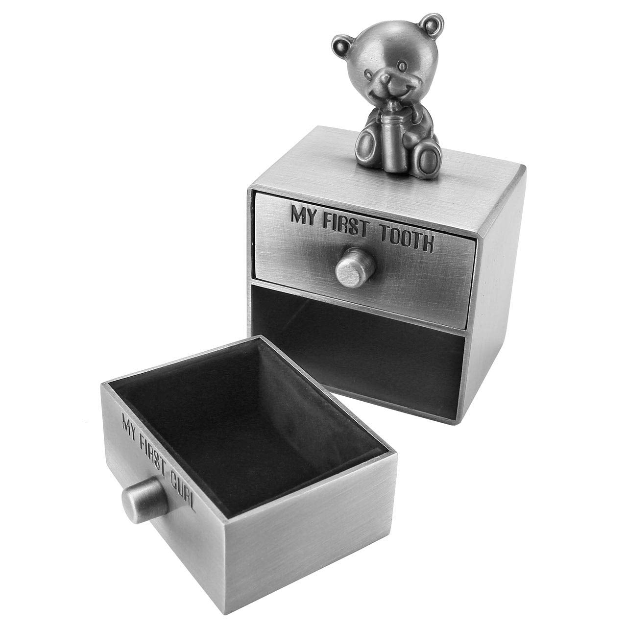 Mogoko Silver Tooth Box, Baby First Tooth And Curl Keepsake Box Set, Kids Teeth Fairy Holder For Boy Or Girl