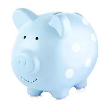 Pearhead Ceramic Piggy Bank, Baby Boy Money Bank Keepsake, Nursery D  Cor, Newborn Gift, Blue Polka Dot