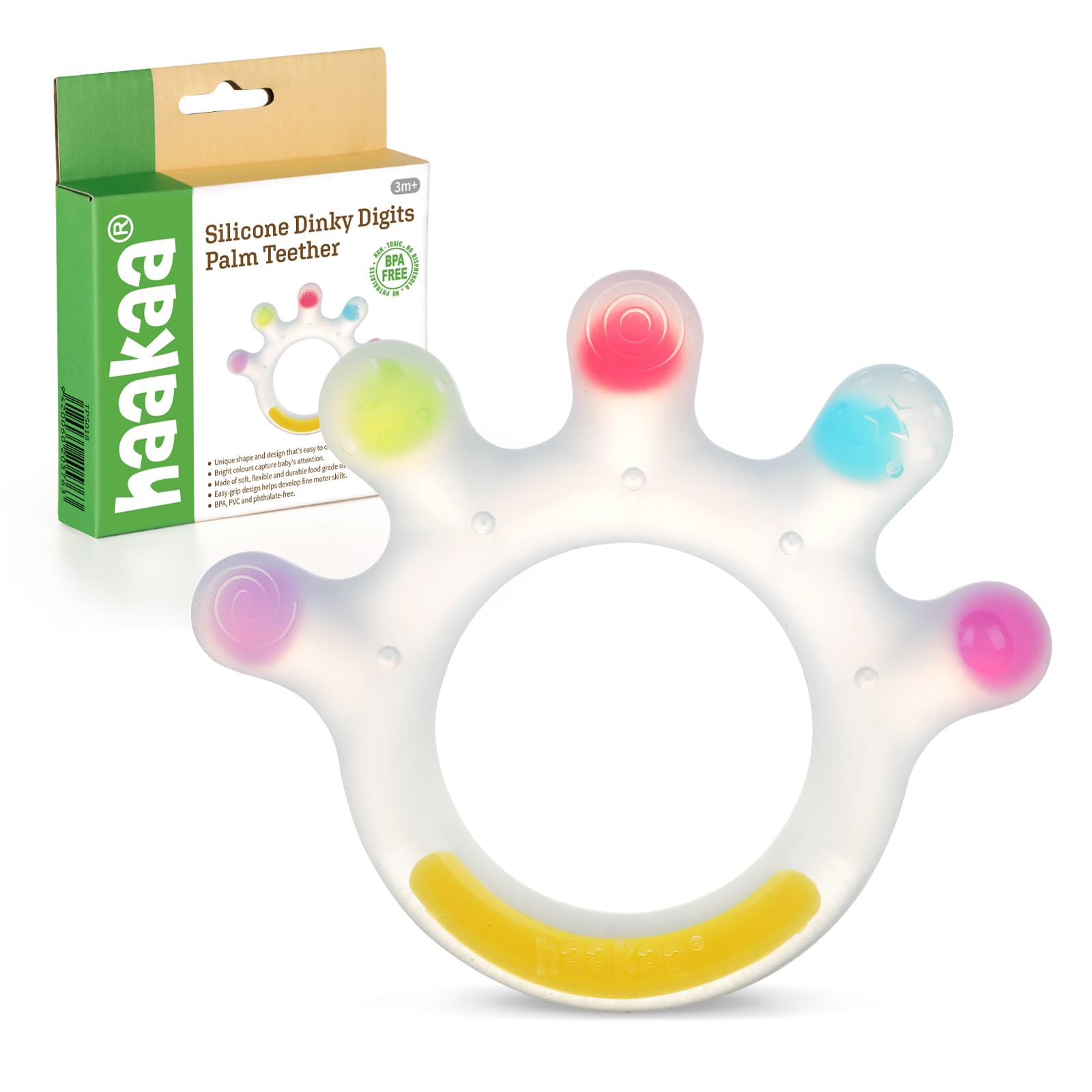 Haakaa Dinky Digits Palm Teether, Baby Teething Toys, Food Grade Silicone Teethers for Babies 0-6 Months/6-12 Months, BPA Free T