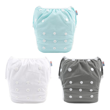 Alvababy Baby Swim Diapers 3Pcs Large Size Reuseable Washable & Adjustable For Swimming Lesson & Blue Gray White 3Zswy18
