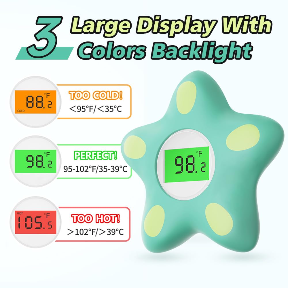 Baby Bath Thermometer, Infant Digital Water Thermometer Safety With 3 Color Backlit And Temperature Warning, Floating Toy For In