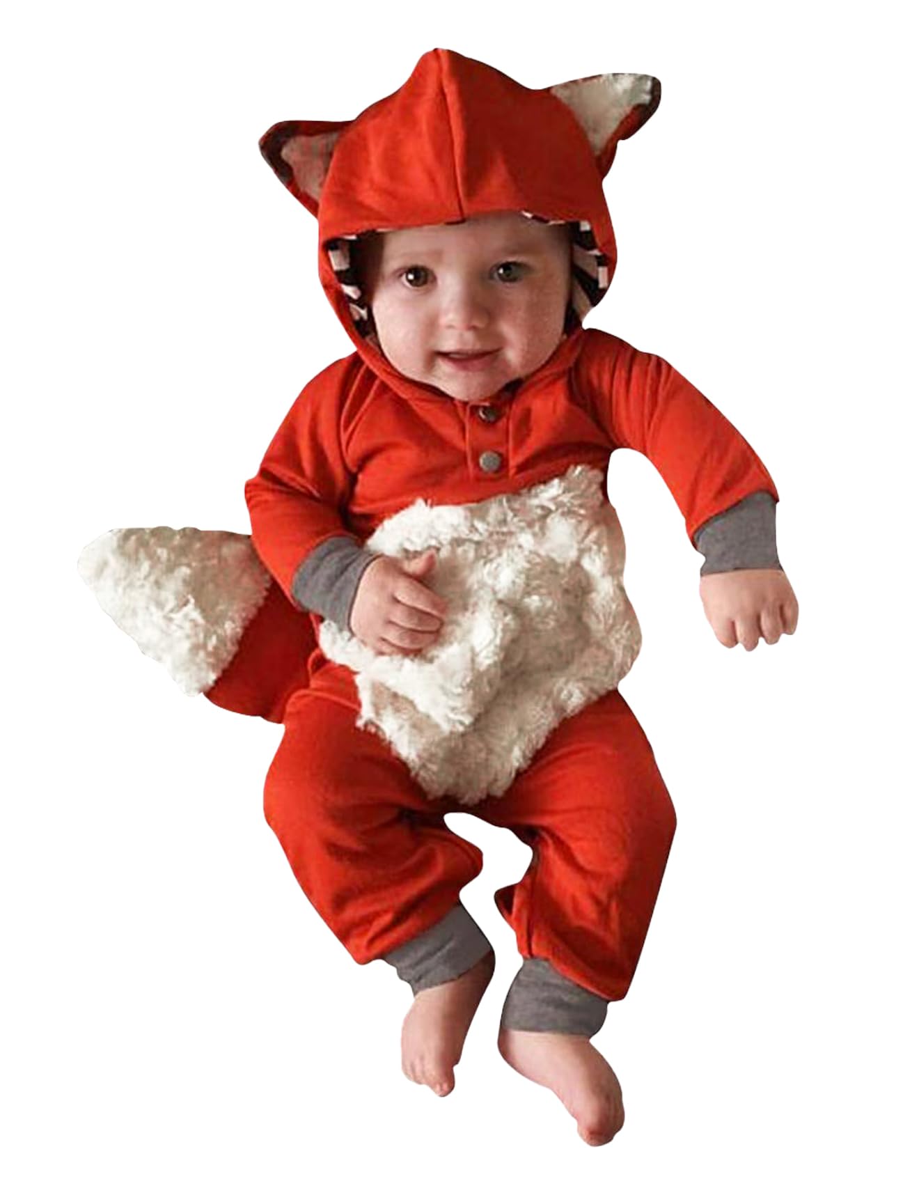 Baby Boys Girls Halloween Thanksgiving Christmas Fox Costume Unisex Toddler Cartoon Animals Romper (Orange-Fox, 3-6 Months)