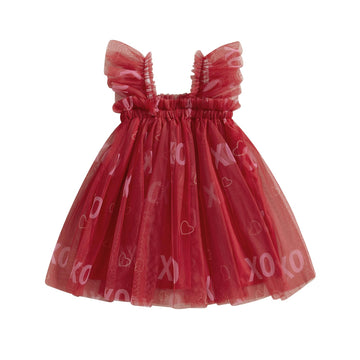Toddler Baby Girl Dress Valentines Day Heart Bow Sleeveless Layered Tulle Tutu Dresses Princess Holiday Party Dress (D Red Xoxo,
