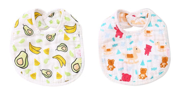 Babygo Muslin Cotton Baby Bibs | Pure Cotton 8Layer Super Absorbent Cartoon Print Feeding & Drool Bibs | UltraSoft, Washable &