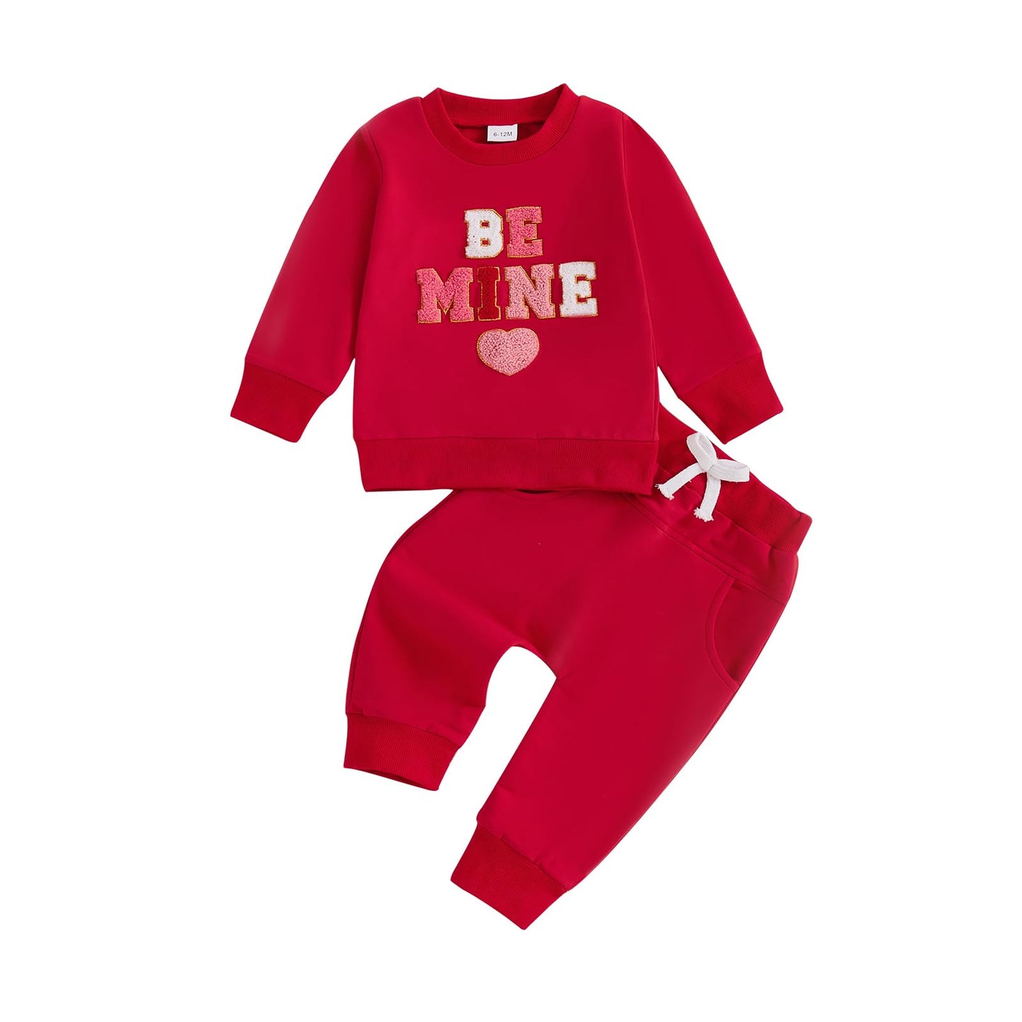 Nokpsedcb Baby Boy Girl Cute Letter Embroidery Long Sleeve Sweatshirt And Elastic Long Pants Toddler Valentine Outfits (Red Be M