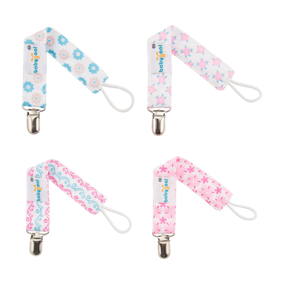 Babygoal Baby Girl Pacifier Clips With Pacifier Case, 4 Pack Metal Teething Clips & Pacifier Clips For Boys And Girls Fits Most