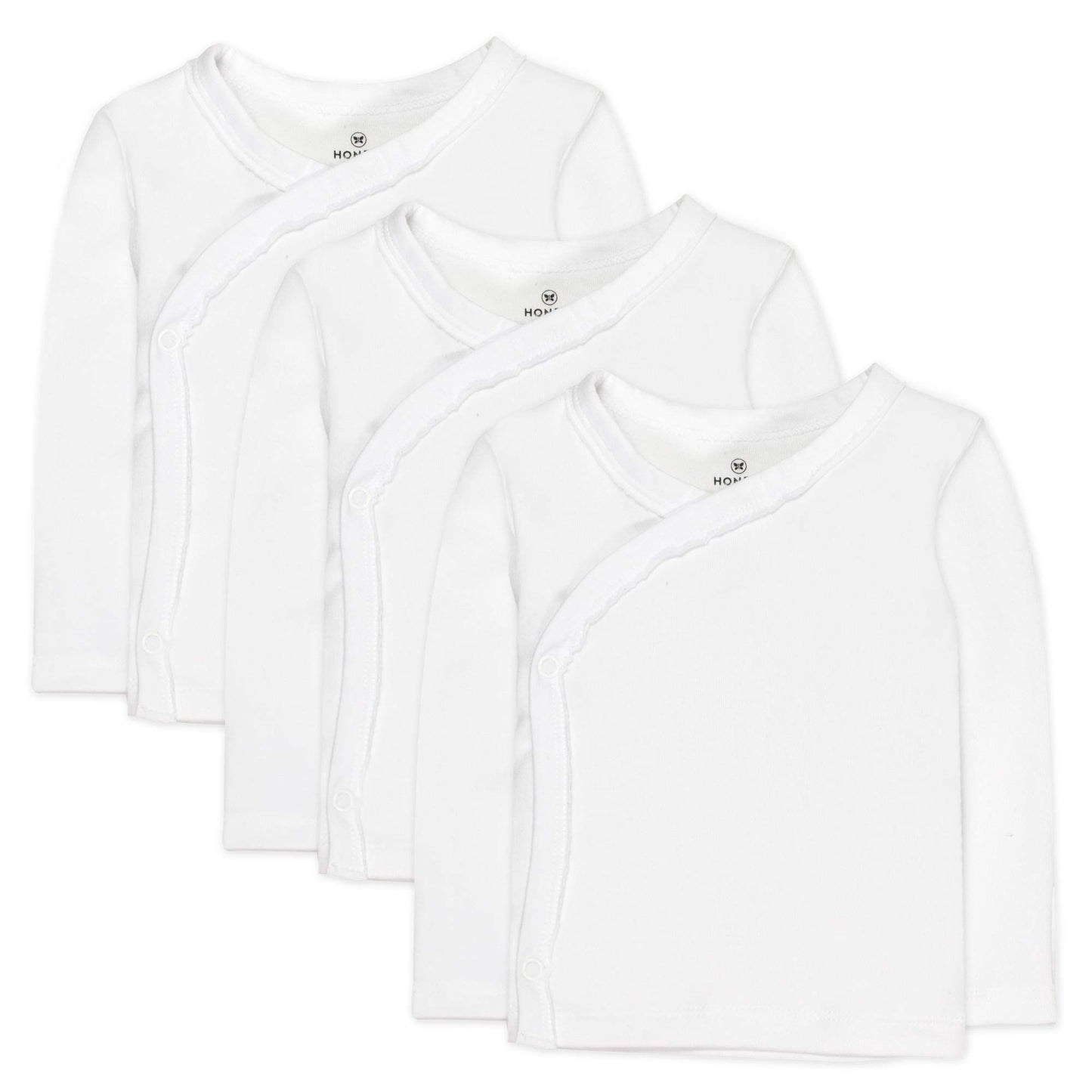 Honestbaby Unisex Baby 3-Pack Organic Cotton Long Sleeve Side-Snap Kimono Tops And Toddler T Shirt Set, Bright White, Newborn Us