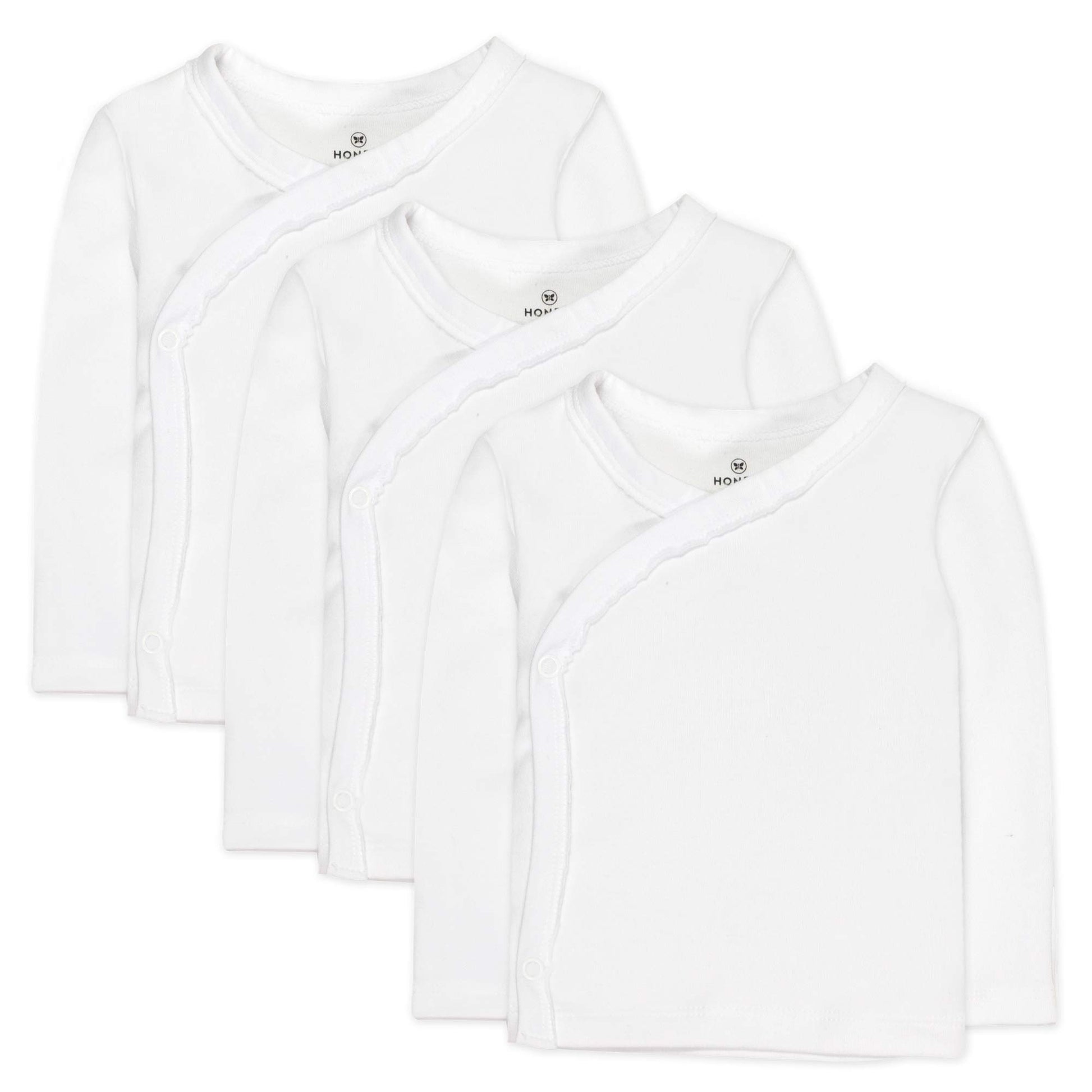 Honestbaby Unisex Baby 3-Pack Organic Cotton Long Sleeve Side-Snap Kimono Tops And Toddler T Shirt Set, Bright White, Newborn Us