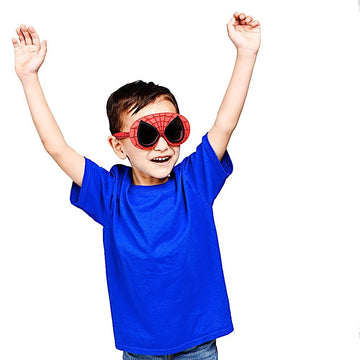 Sun-Staches Marvel Spider-Man Lil Characters Child Sunglasses Costume Accessory Uv400 Lenses, Red And Black Web Mask One Size Fi
