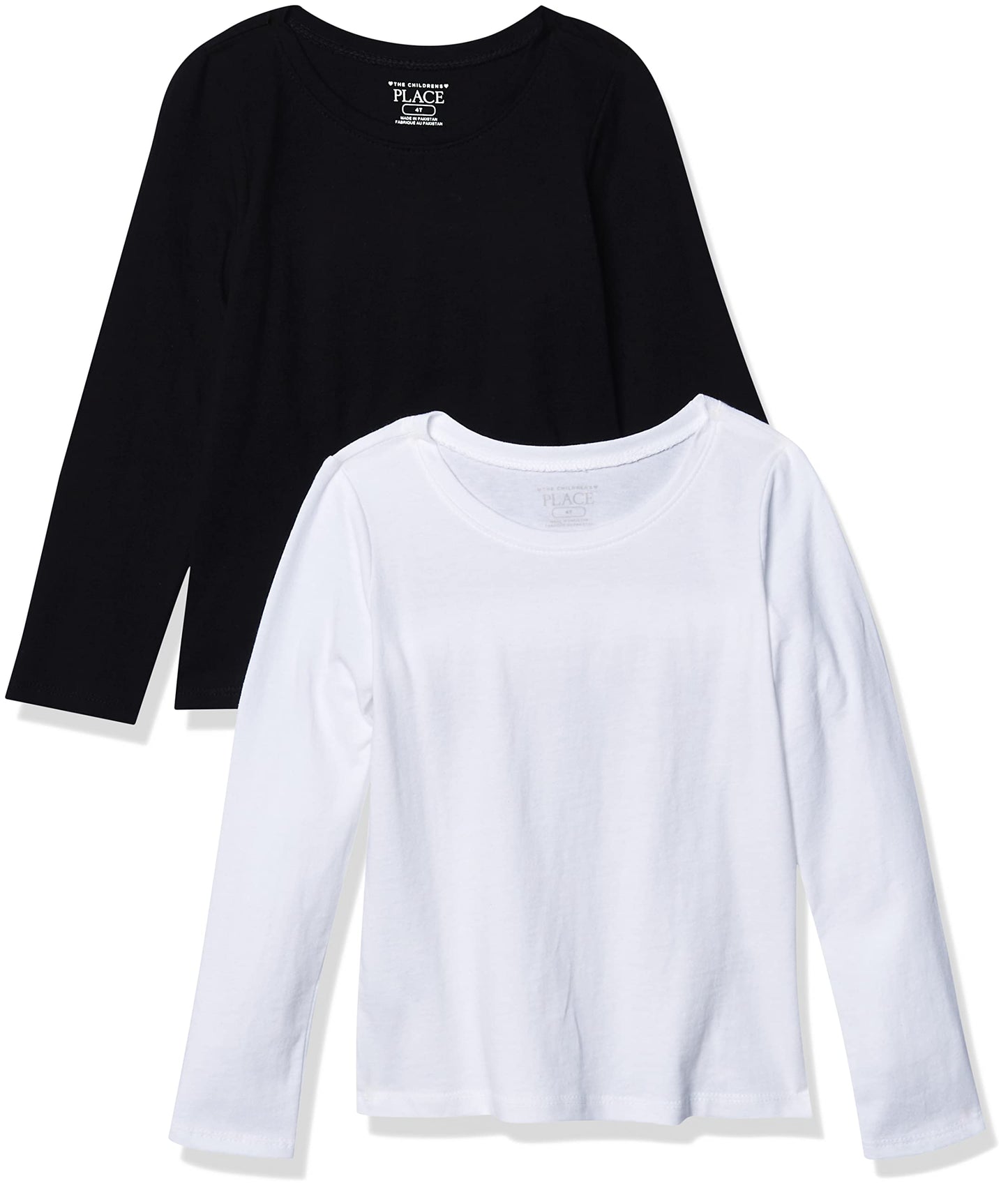 The Children'S Place Baby Girls And Toddler Long Sleeve Basic Layering T-Shirt T Shirt, Black/White 2 Pack, 2T Us