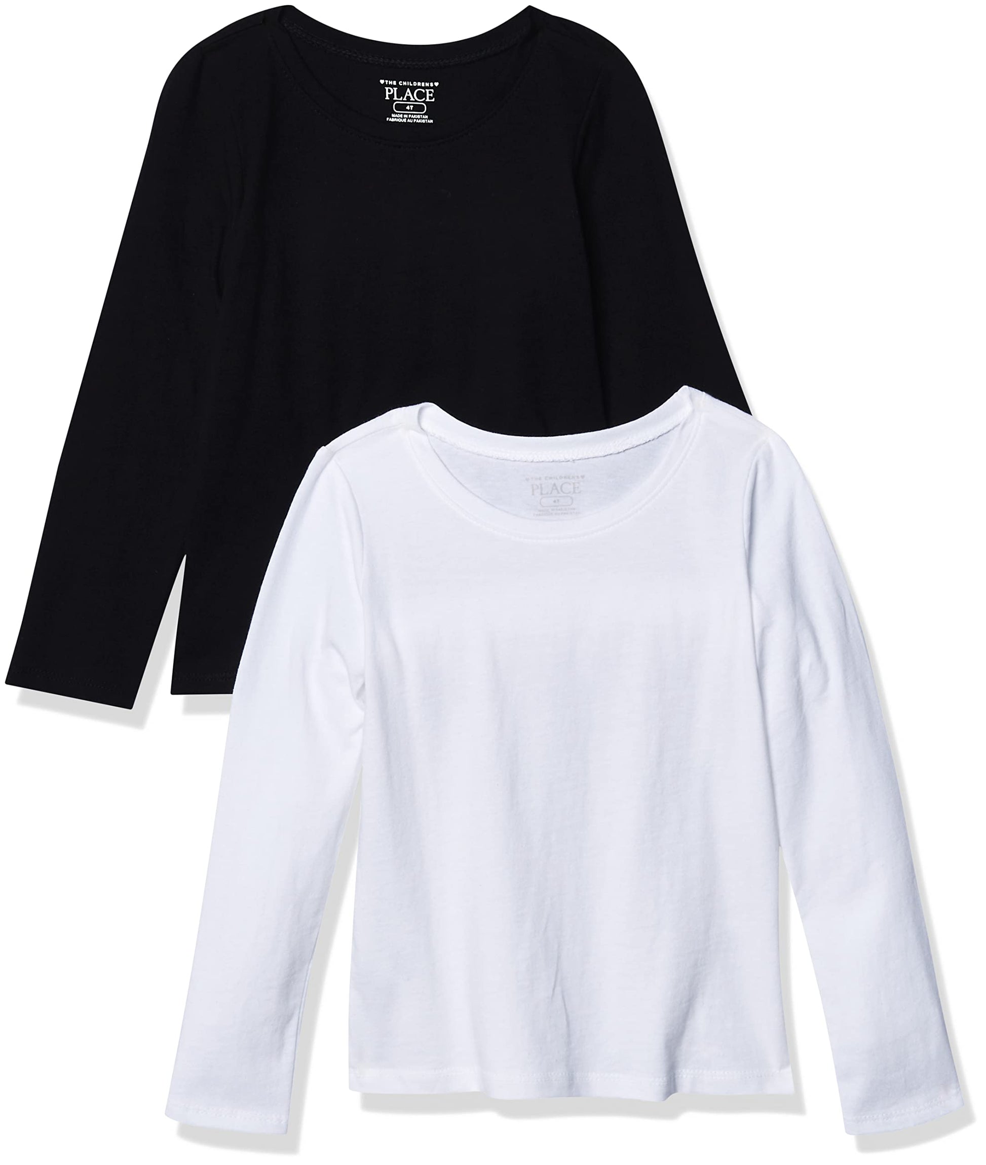 The Children'S Place Baby Girls And Toddler Long Sleeve Basic Layering T-Shirt T Shirt, Black/White 2 Pack, 6-9 Months Us