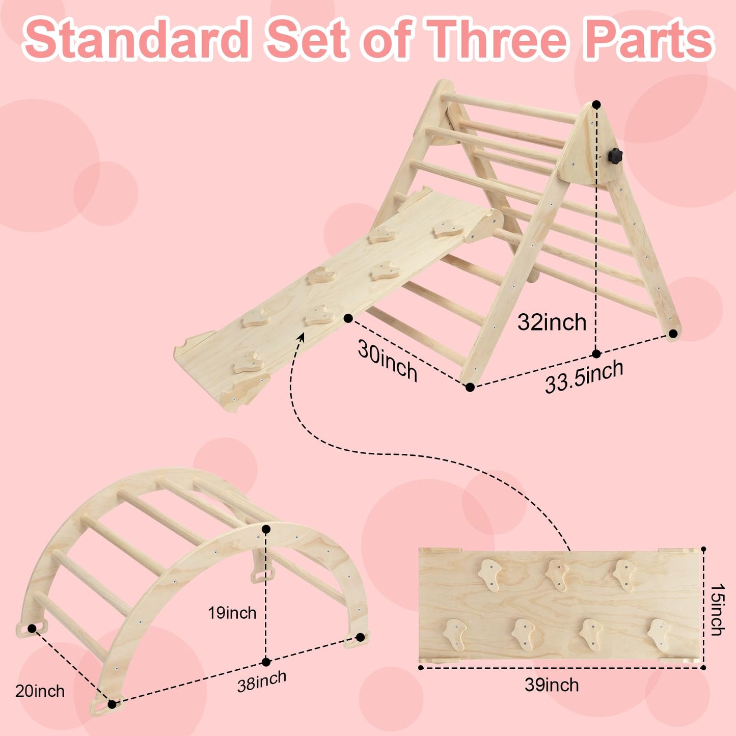 Edostory 5 In 1 Pikler Triangle Set, Indoor Playground And Gym For Kids, Montessori Foldable Wooden Climbing Triangle Ladder Set