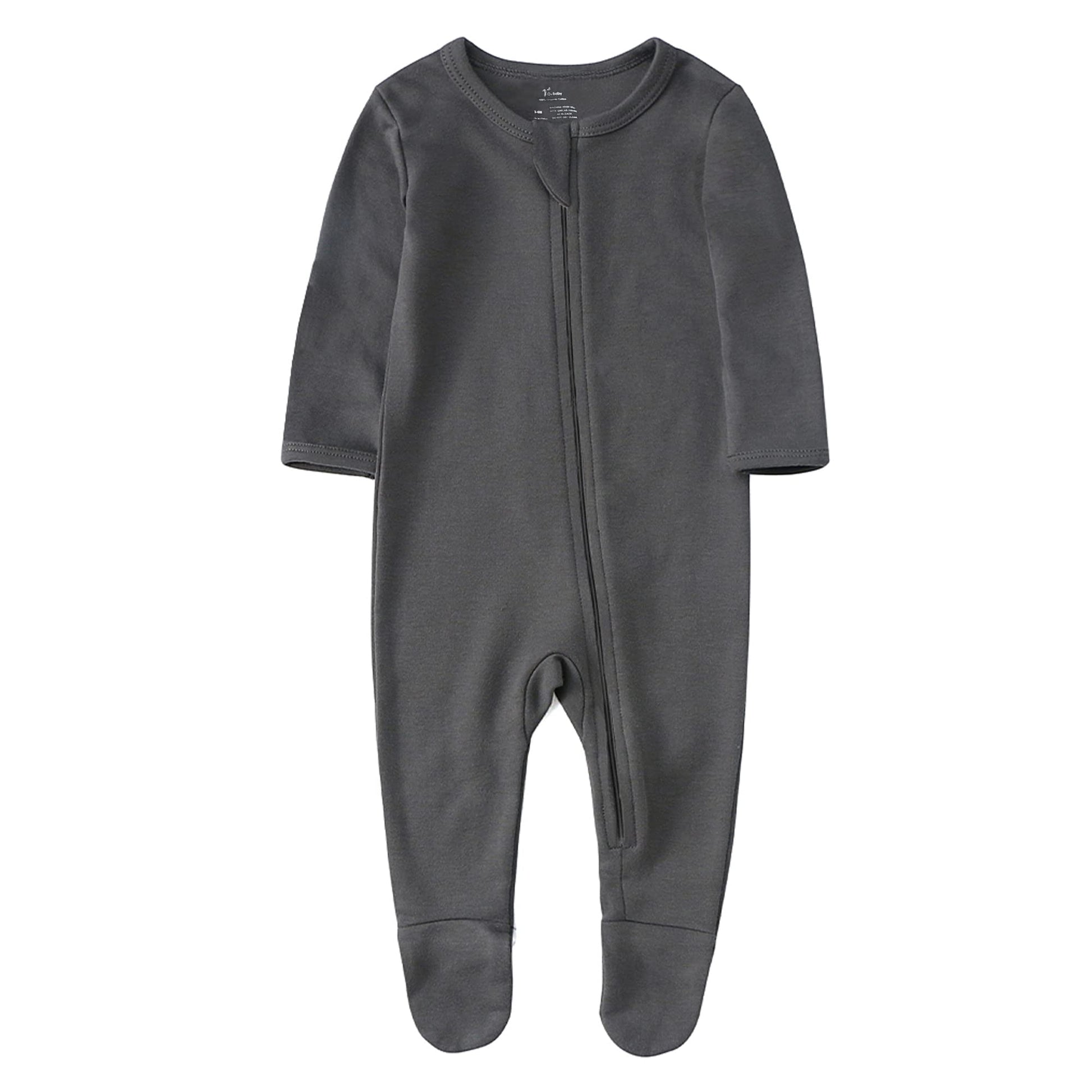 O2 Baby Baby Boys Girls Organic Cotton Zip Front Sleeper Pajamas, Footed Sleep  'N Play(0-3Months, Gray)