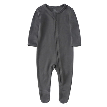 O2 Baby Baby Boys Girls Organic Cotton Zip Front Sleeper Pajamas, Footed Sleep  'N Play(0-3Months, Gray)