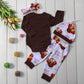 3Pcs Cute Infant Baby Girl Boy Halloween Thanksgiving Clothes Pumpkin Romper With Hat And Long Pants Outfits Set (6-9 Months, Br