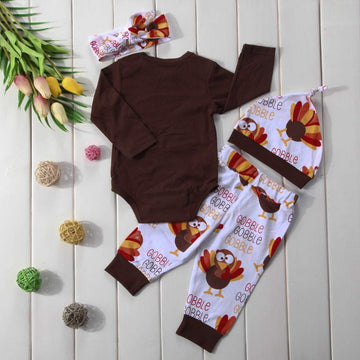 3Pcs Cute Infant Baby Girl Boy Halloween Thanksgiving Clothes Pumpkin Romper With Hat And Long Pants Outfits Set (6-9 Months, Br