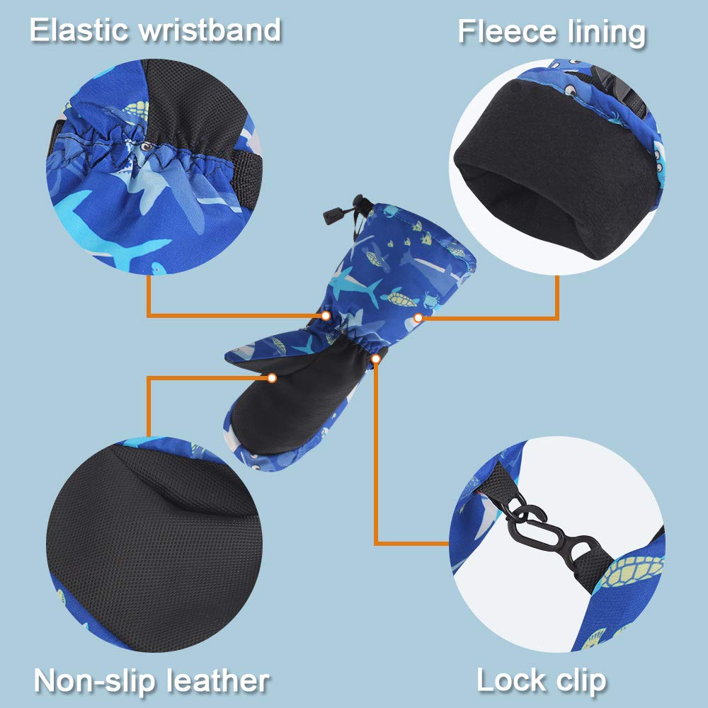 Winter Kids Waterproof Gloves For Boys Girls Snow Ski Toddler Baby Mittens Outdoor For Infant Teens 1-5T (Shark, M(2-4T))