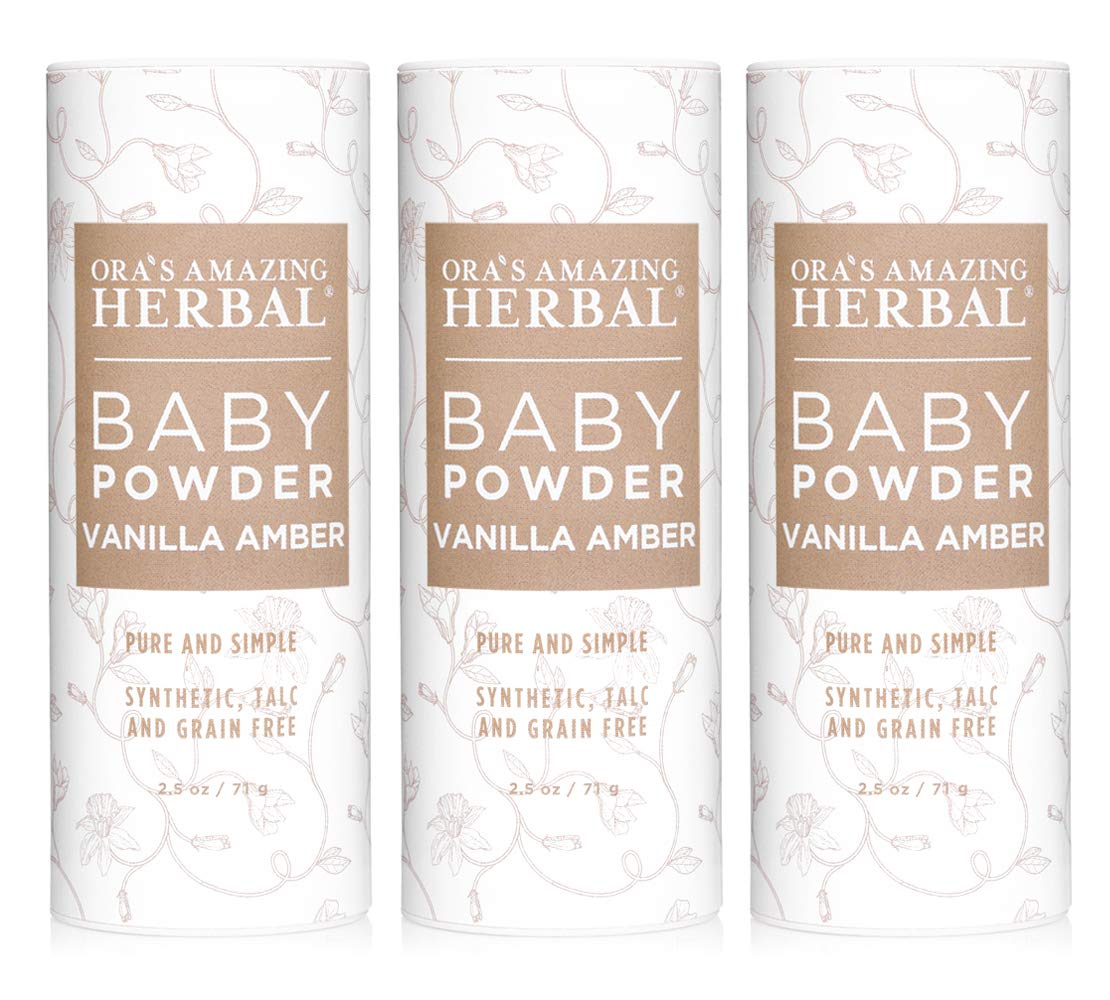 Baby Powder Talc-Free, Real Vanilla Amber Natural Scent, Cornstarch Free Arrowroot and Clay Based Powder, Synthetic Fragrance Fr