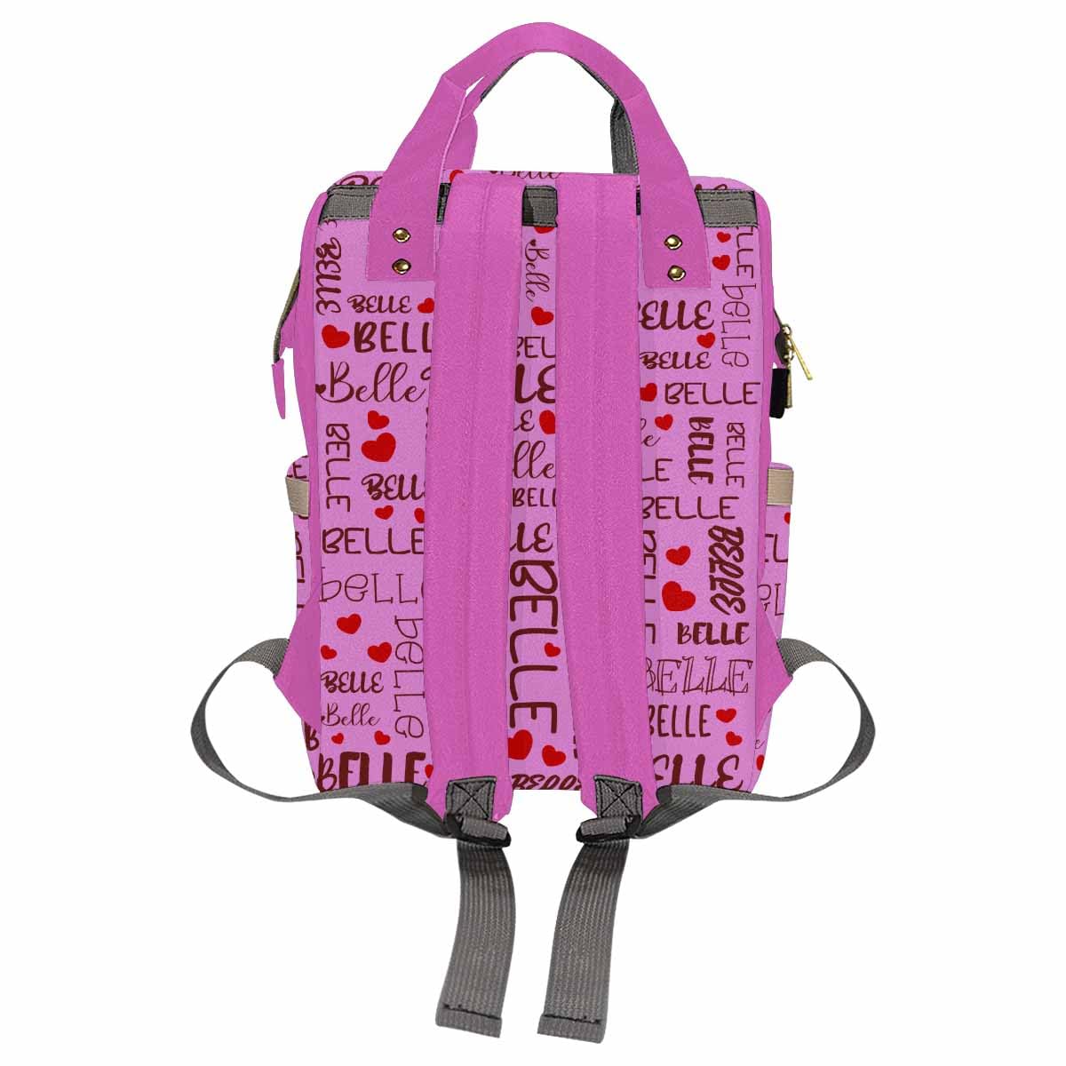 Customized School Bag With Name, Large Capacity Waterproof Diaper Bag, Heart Print Monogram Nappy Backpack With Thermal Pockets