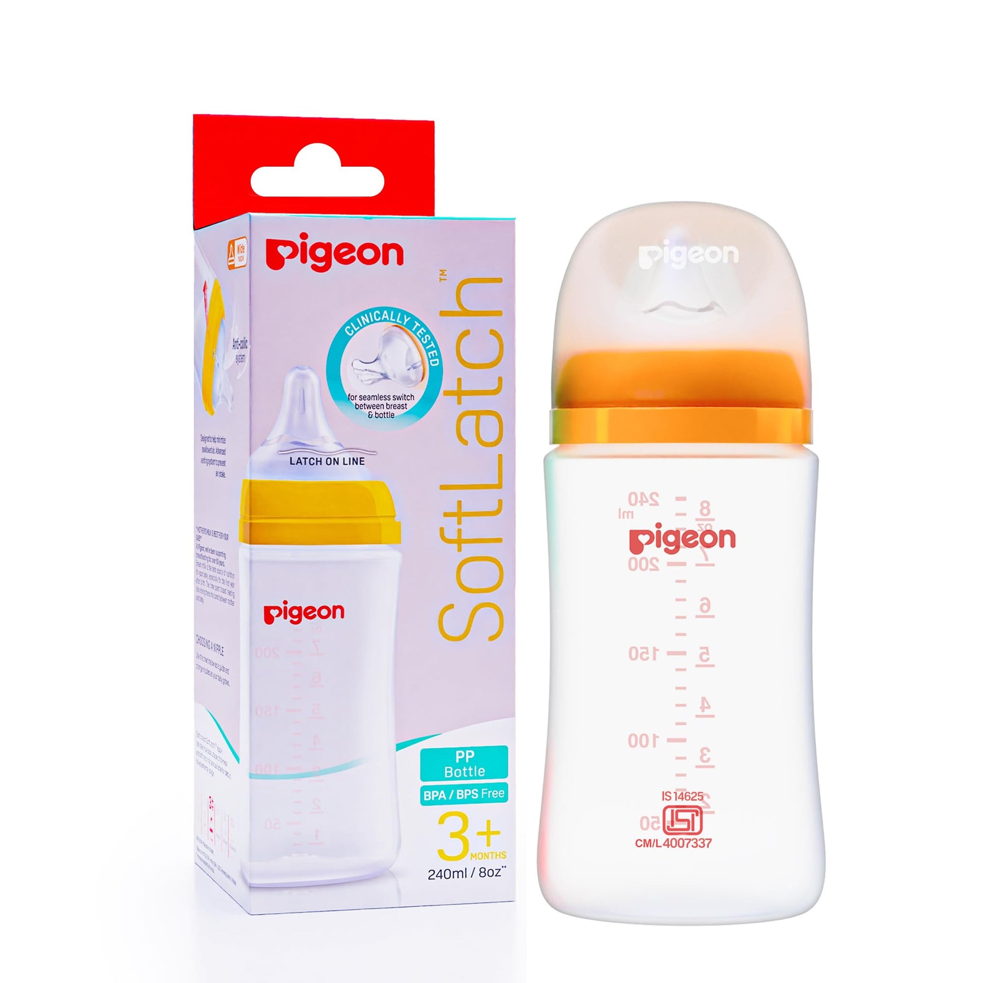 Pigeon Softlatch Baby Feeding Bottle For New Born| JapanS No.1 Brand | Wide Neck | With AntiColic Nipple | 3+ Month Babies | Y