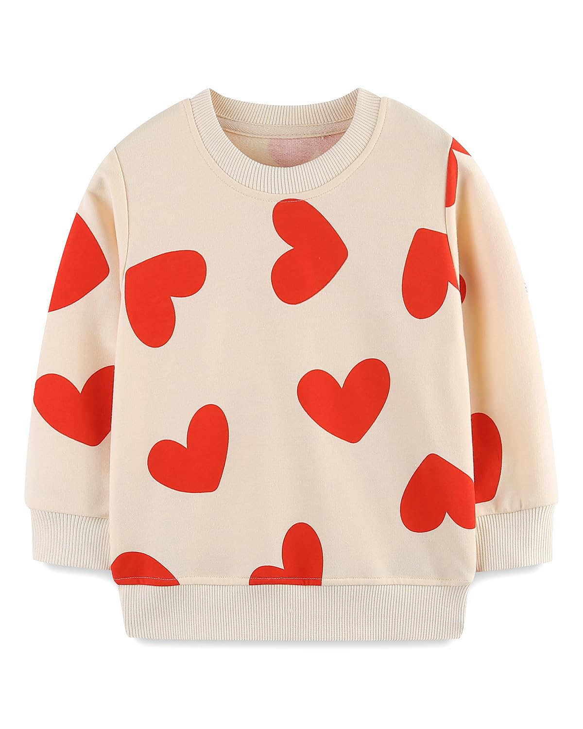 Mrocioa Valentines Day Shirt For Girls Lovely Heart Prints Sweatshirt Cotton Toddler Little Kids Vday Heart Tops Beige, 4T
