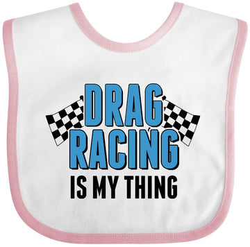 Inktastic Drag Racing Is My Thing With Flags Baby Bib White And Pink 29E9A
