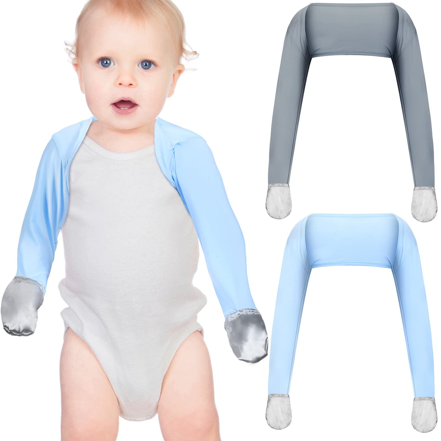 Sureio 2 Pieces Baby Eczema Mitten Scratch Sleeves Stay on Scratch Mitts Eczema Gloves Kids Baby Clothing for Toddler(for 18 Mon