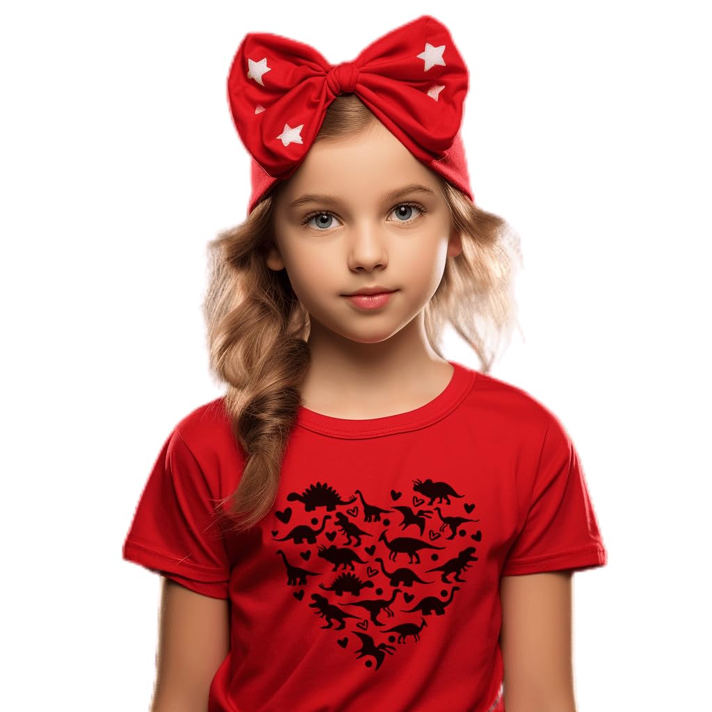 Kids Toddler Baby Girls Boys Valentine'S Day T-Shirt Short Sleeve Love Heart Dinosaur Cotton Tops(Red Heart Dinosaur,4T