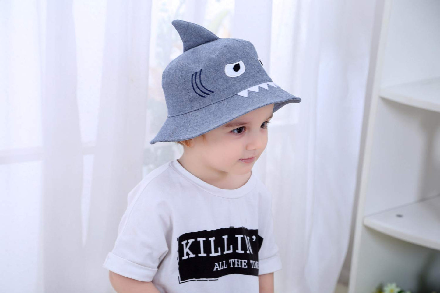 Shark Sun Hat For Kids Toddler Little Summer Bucket Hat Fisherman Play Cap For Boy Girl Grey