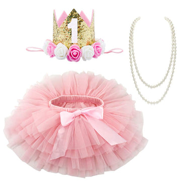 Bgfks Baby Girls Soft Tutu Skirt With Diaper Cover,1St Birthday Party Tutu Skirt Sets (Pink)