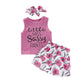 Hipea Toddler Girl Outfits Flower Tops Sleeveless Vest Shorts Headband Summer Clothes Set(5-6T)
