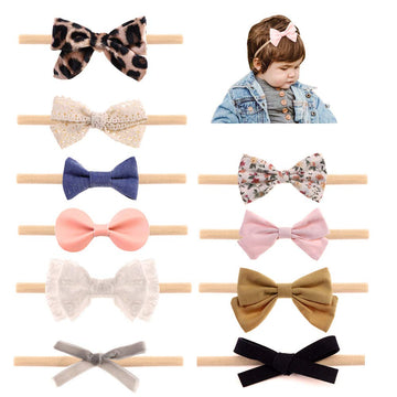 Jiahang Baby Girls Hair Bows Headbands Leopard Cheeath Bow Hair Band Nylon Elastic 10Pcs For Newborn Infant Toddlers (Leopard)