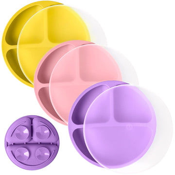Weesprout Suction Plates With Lids For Babies & Toddlers - 100% Silicone, Dinnerware Stays Put, Divided Design For Picky Eaters,