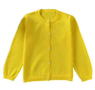 Gsvibk Girls Cardigan Long Sleeve Crewneck Cardigans Solid Knit Button Sweater Cardigan Baby Girl 5-6Y Yellow 6112
