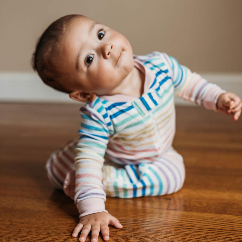 Honestbaby Baby Girls Play Footed Pajamas One-Piece Jumpsuit Zip-Front Pjs 100% Organic Cotton For And Toddler Sleepers, Rainbow
