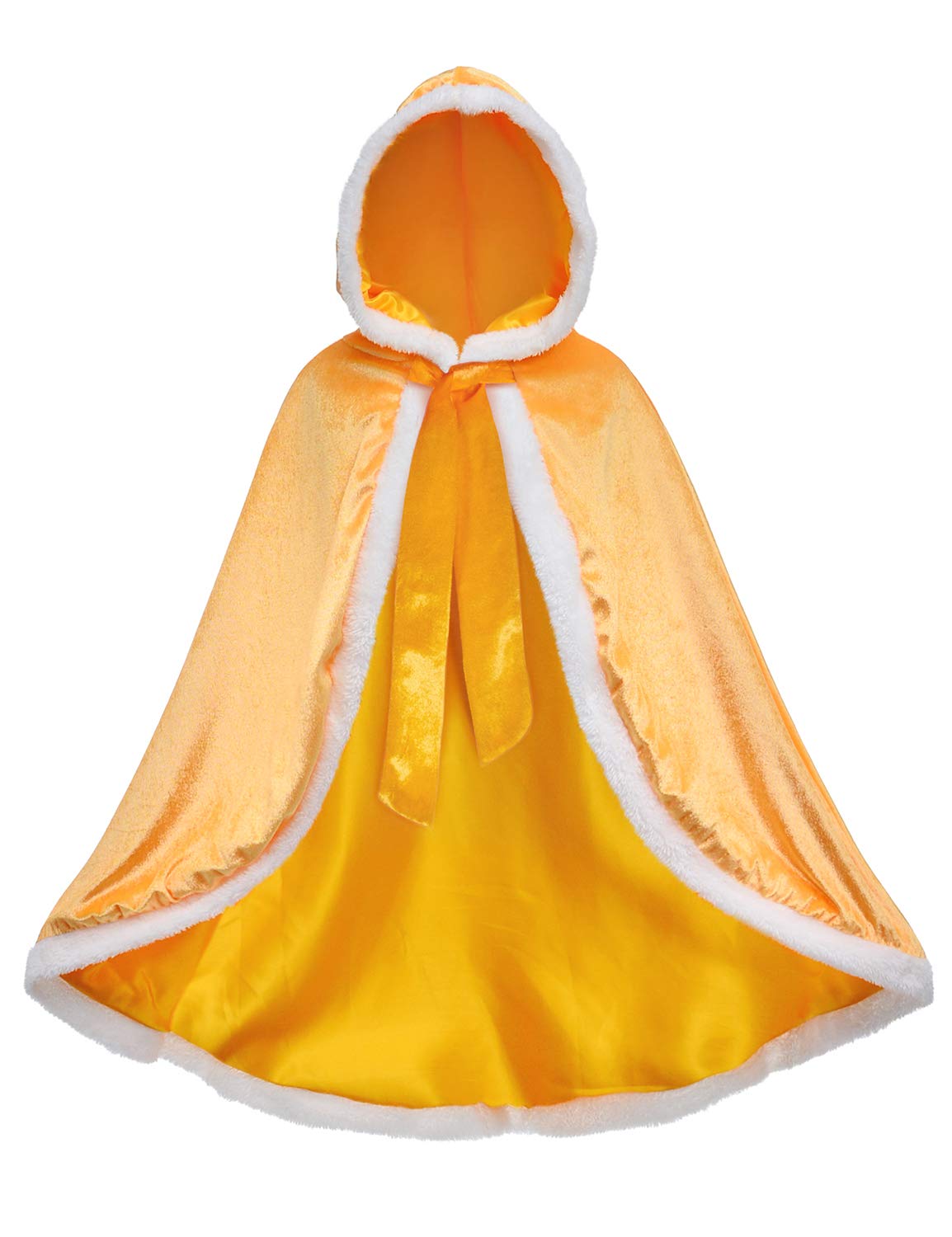 Party Chili Fur Princess Cape Fur Hooded Cloaks Costume For Girls Dress Up Yellow 10-12 Years(150Cm)