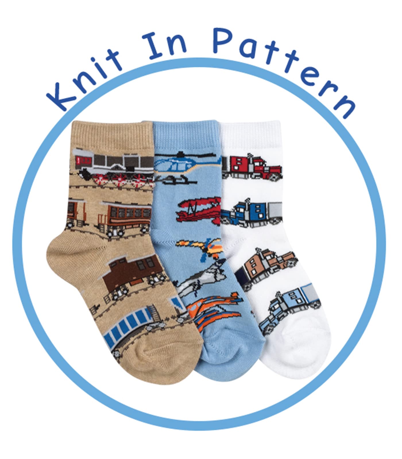 Jefferies Socks Little Boys' Transportation Triple Treat Socks (Pack Of 3), Burlap, X-Small