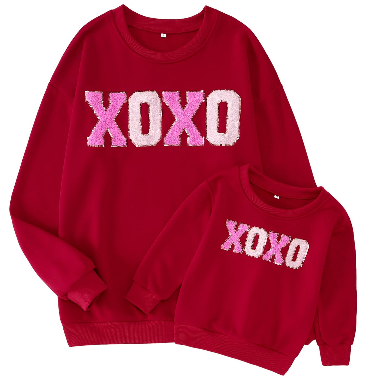 Ag Aguu Mommy And Me Valentines Day Sweatshirts Glitter Patch Xoxo Shirts Family Matching Outfits Long Sleeve Pullover Top(Mom-R