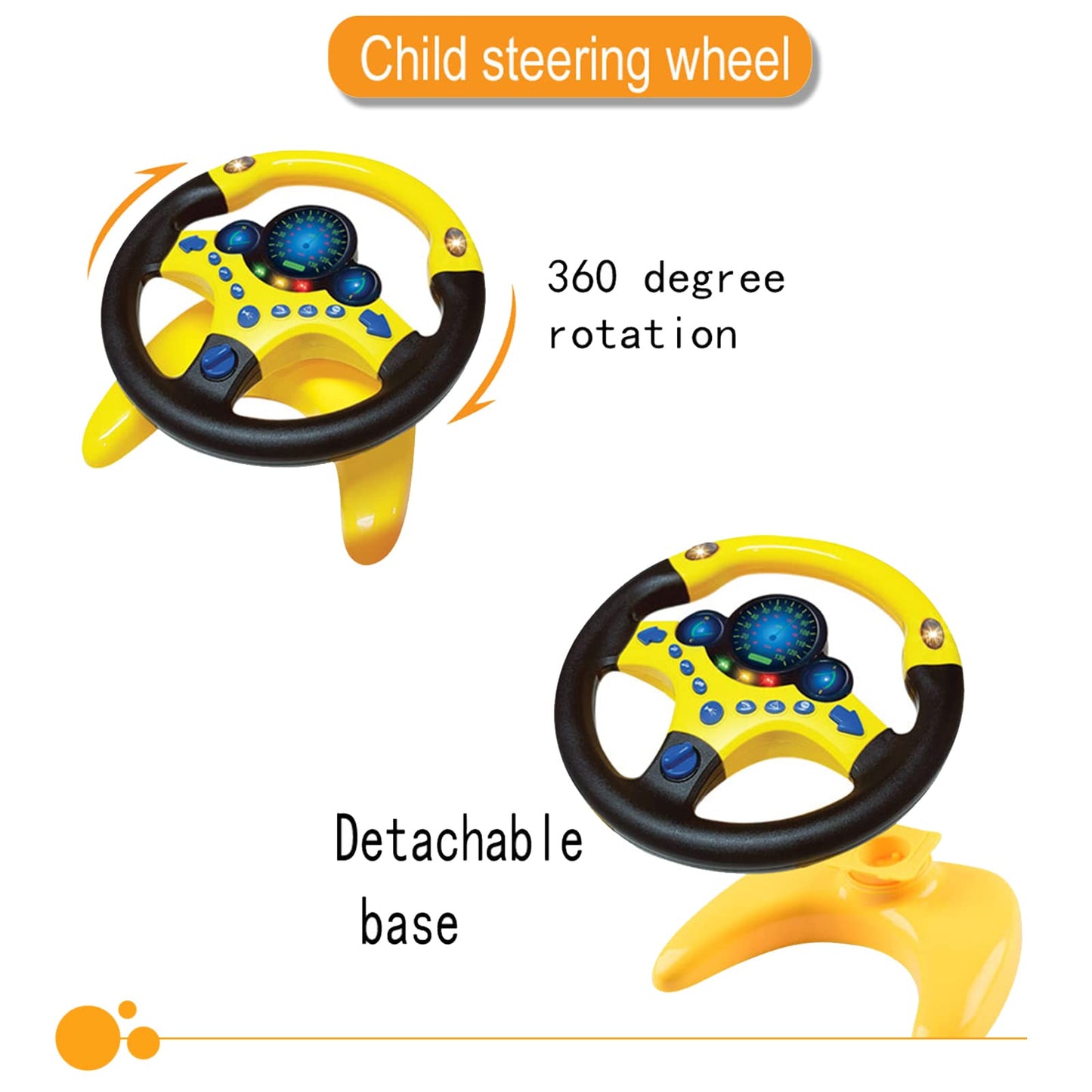 RedCrab Steering Wheel Car Driving Simulated Toy with Light and Music for Kids, Pretend Driving Seat Toys,Baby Electric Early Le