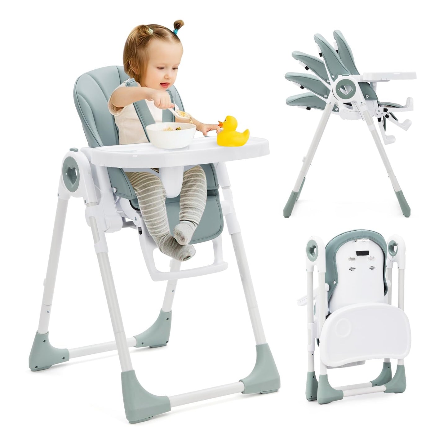 Foldable High Chair for 6-36 Months Old Baby and Toddler, Easy Clean Baby High Chair with Removable Tray, Lightweight Folding Ch