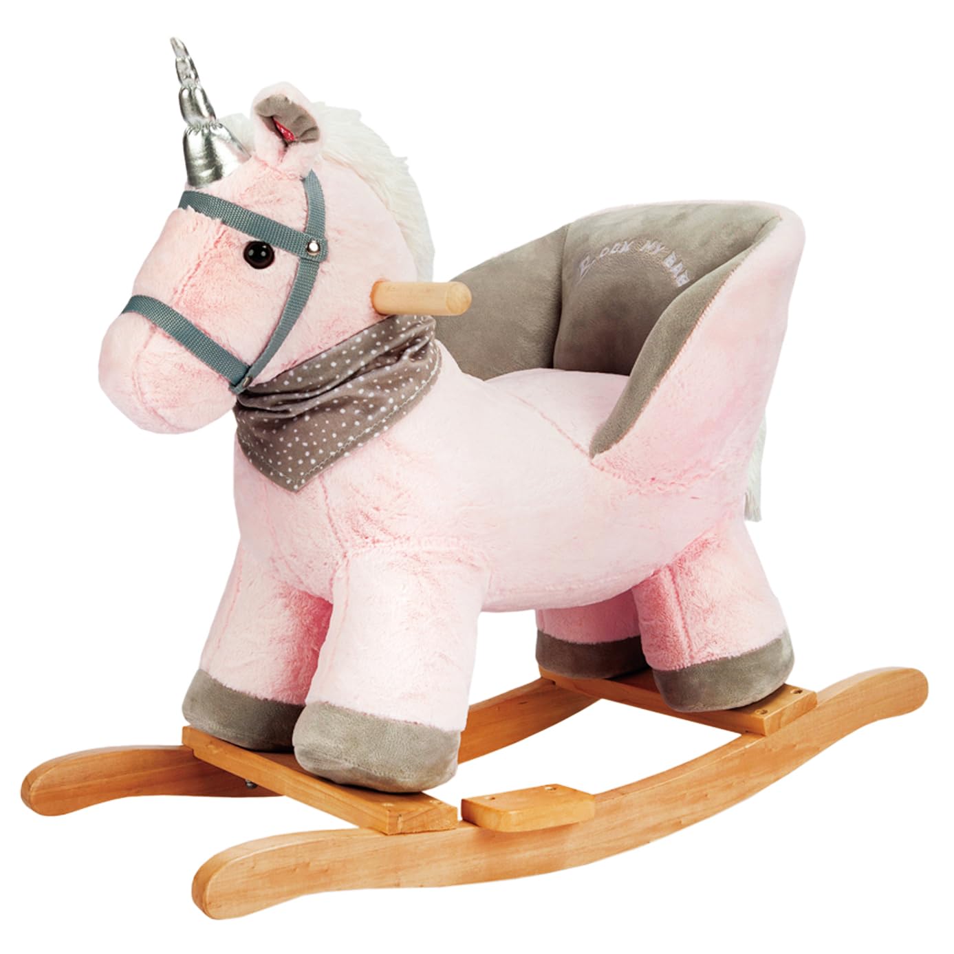 Rock My Baby Rocking Horse with Chair, Pink Unicorn Pony Rocker with Realistic Unicorn Music. Rocking Animal. Wooden Rocking Hor