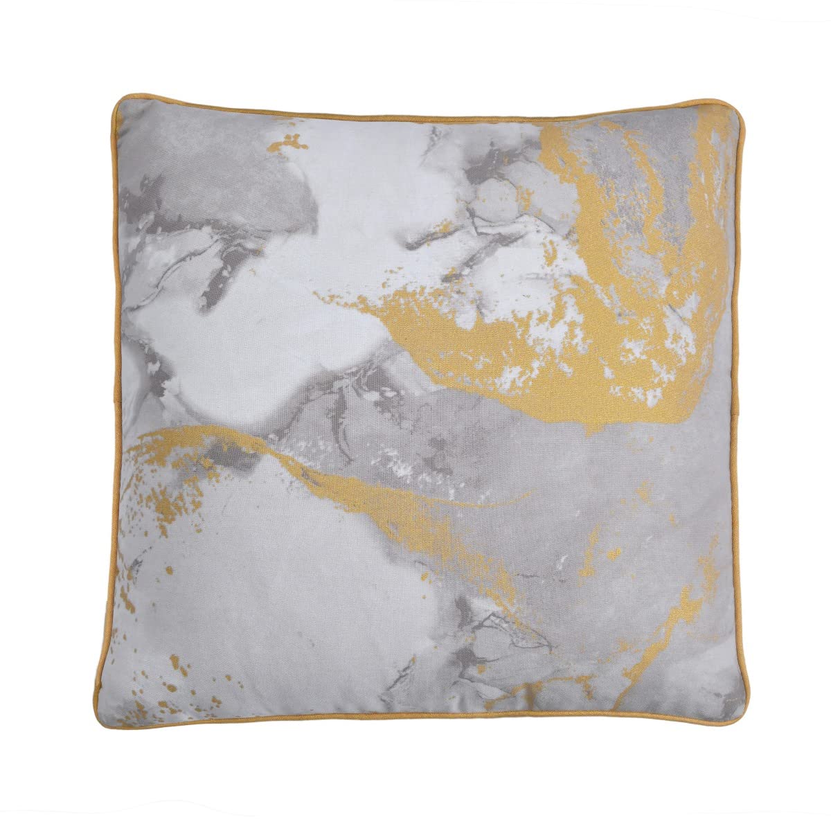 Sleepdown Metallic Marble Print Filled Cushion Soft Decorative Square Piped Edge Cotton Home Decor Sofa Bedroom 18inch x 18inch  Natu